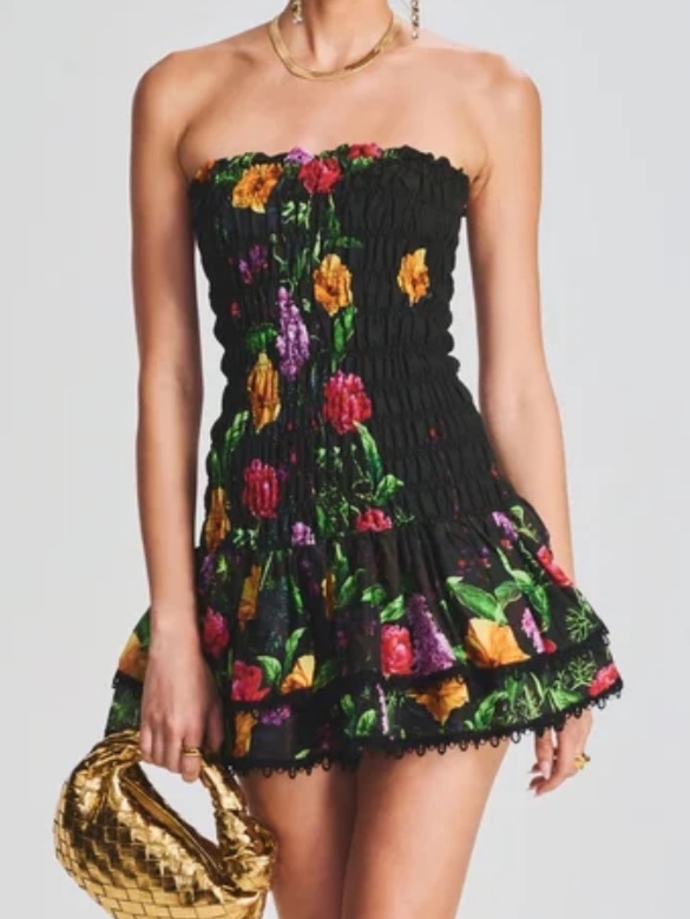Charo Ruiz Black Strapless Floral Mini Dress